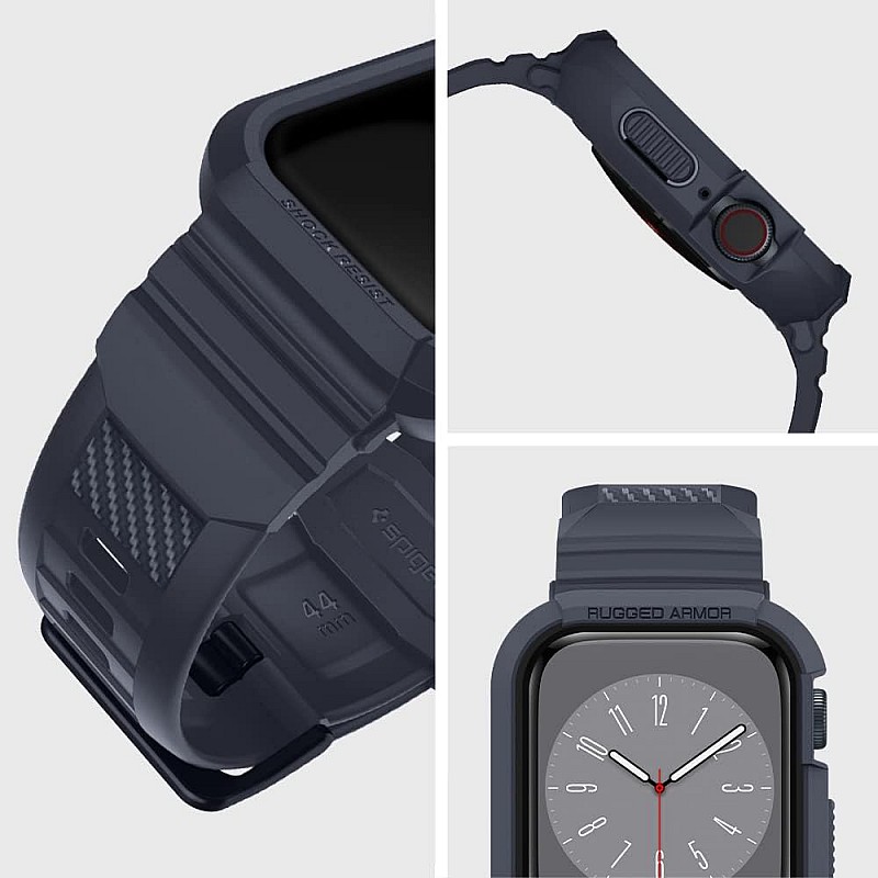 Spigen Rugged Armor Pro Case & Strap for Apple Watch Series 9/8/7 (45mm) | Series SE2/6/SE/5/4 (44mm) - Chacoal Gray (Watch not included)