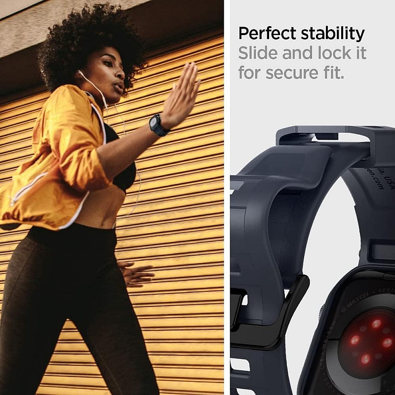 Spigen Rugged Armor Pro Case & Strap for Apple Watch Series 9/8/7 (45mm) | Series SE2/6/SE/5/4 (44mm) - Chacoal Gray (Watch not included)