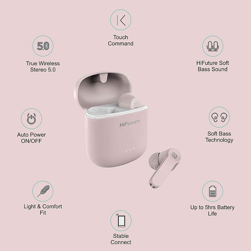 Hifuture Flybuds Voice Assistant, Rated Ipx5 Waterproof And Sweatproof, Auto Pairing Bluetooth Truly Wireless In Ear Earbuds With Mic, Smart Touch Sensor Control, Magnetic Charging Case