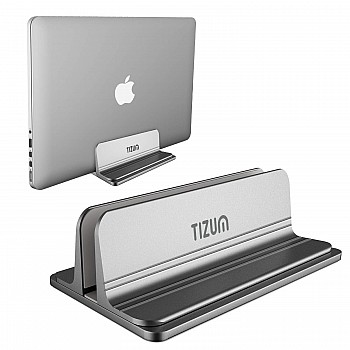 Tizum Vertical Laptop Tabletop Stand for Desk with Adjustable Dock Width, Size & Space Saver Sturdy Holder with Anti Slip Silicone Mat, for All Laptops, Notebook, MacBook, Tablets, iPads, Grey