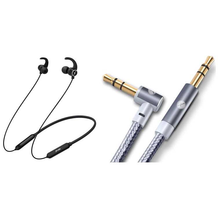 Xmate Mana in-Ear Wireless Bluetooth Headphones with High Bass & Mic - (Black) + Xmate Force Car Aux Cable Stereo 3.5 mm Male to Male Gold Plated Nylon Braided Aux Audio Cable Stere Xmate Mana in-Ear Wireless Bluetooth Headphones with High Bass & Mic - (Black) + Xmate Force Car Aux Cable Stereo 3.5 mm Male to Male Gold Plated Nylon Braided Aux Audio Cable Stere