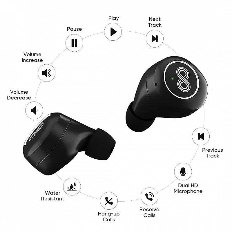 Crossloop Gen Bluetooth Truly Wireless In Ear Earbuds With Mic With In-Built 3W Speaker, Immersive Audio, Ipx4 Splash Proof, 20 H Battery, Voice Assistance, Instant Pair Hd Dual Master (Black Leather)