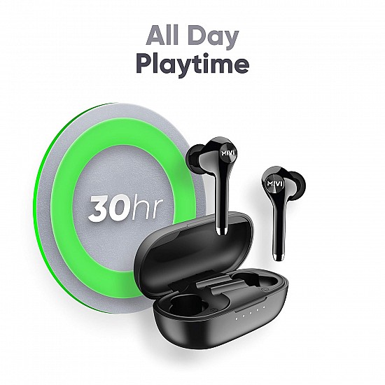 Mivi Duopods M80 Bluetooth Truly Wireless in Ear Earbuds with Mic with Upto 30 Hours Playtime, Aptx Supported, 2 Mems, Smooth Touch Controls (Black)