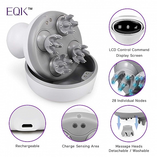 EQK ST-702 Rechargeable Scalp & Body Massager for Stimulating Hair Growth, Deep 3D Kneading Massage for Head, Neck & Full Body Stress Release, Multicolor