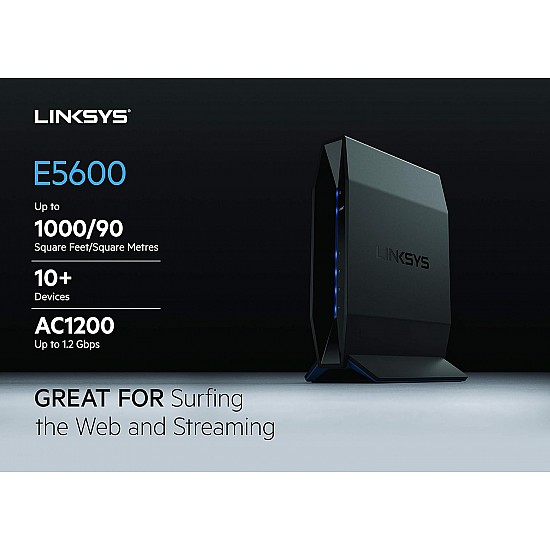 Linksys E5600 AC 1200 Dual-Band (2.4 GHz & 5 GHz) Router with Easy mesh Feature & MU-MIMO,Fast Speeds up to 1.2 Gbps and Coverage up to 1,000 sq ft with Easy Browser Set up & Parental Controls