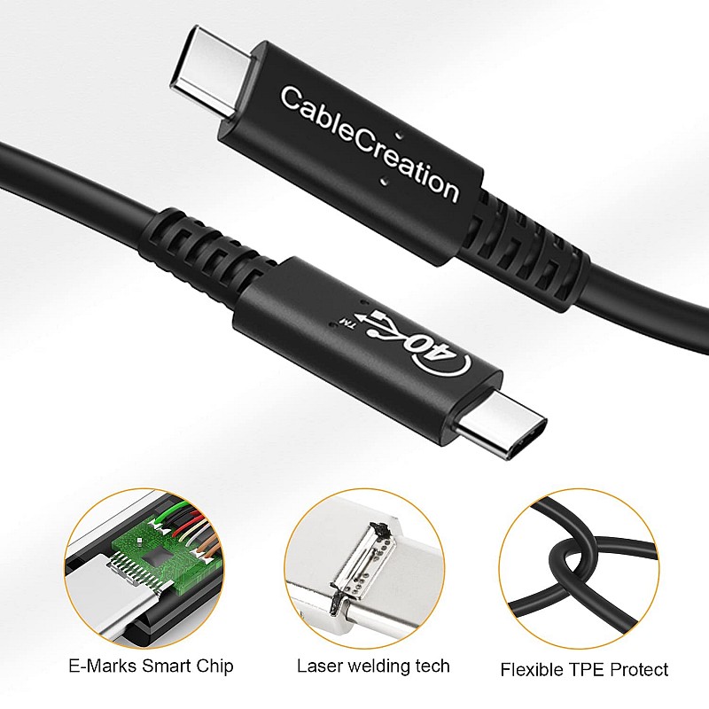 Cablecreation Usb-If Certified Usb 4 Thunderbolt 4/3, Usb4 40Gbps 100W Charging, 8K 30Hz Or Dual 4K 60Hz Video Cable Compatible For Laptop, Monitor (Black, 2.6Ft)