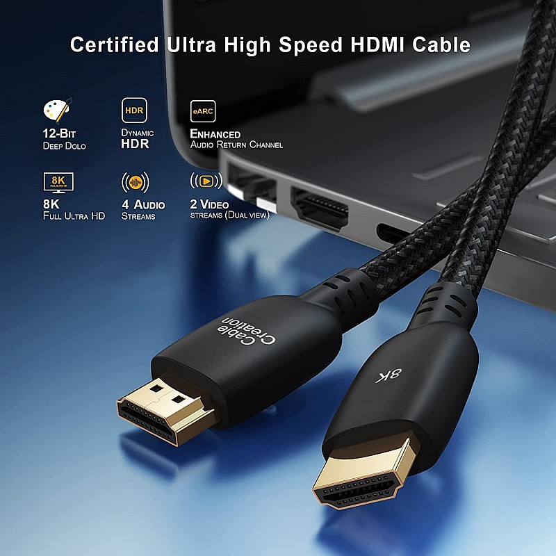 CableCreation 8K HDMI Cable 2.1 3.3 Feet, Braided Ultra High Speed HDMI Cable 48Gbps 8K@60Hz, 4K@120Hz 144Hz eARC HDR HDCP 2.2 & 2.3 Compatible with PS5, PS4, Xbox Series X, Roku TV (Black)