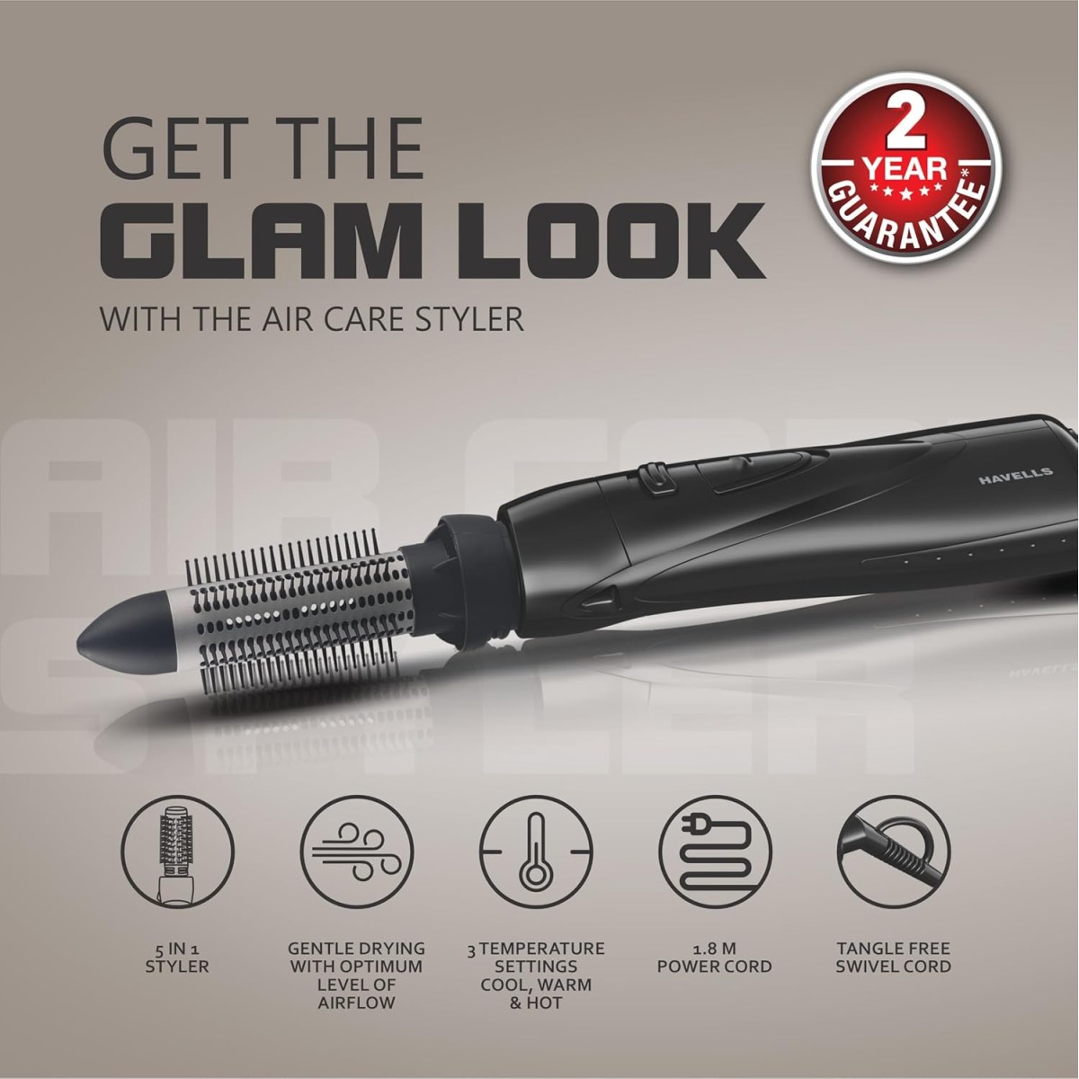 Havells 1000 Watts Air Care Volumizer Hair Dryer | Pre-Styling Half Brush, Stylish Curlers, Smoothening Roller Brush | Suitable For All Hair Types | Black | Hc4085