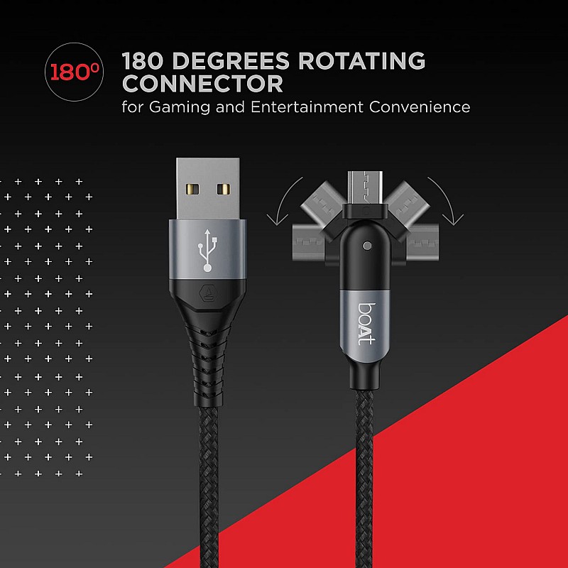 boAt Micro -Axis Usb Cable With 180 Rotating Connector, 3A Carging, 10000+ Bends Lifespan & Extended 1.5M Length, Black