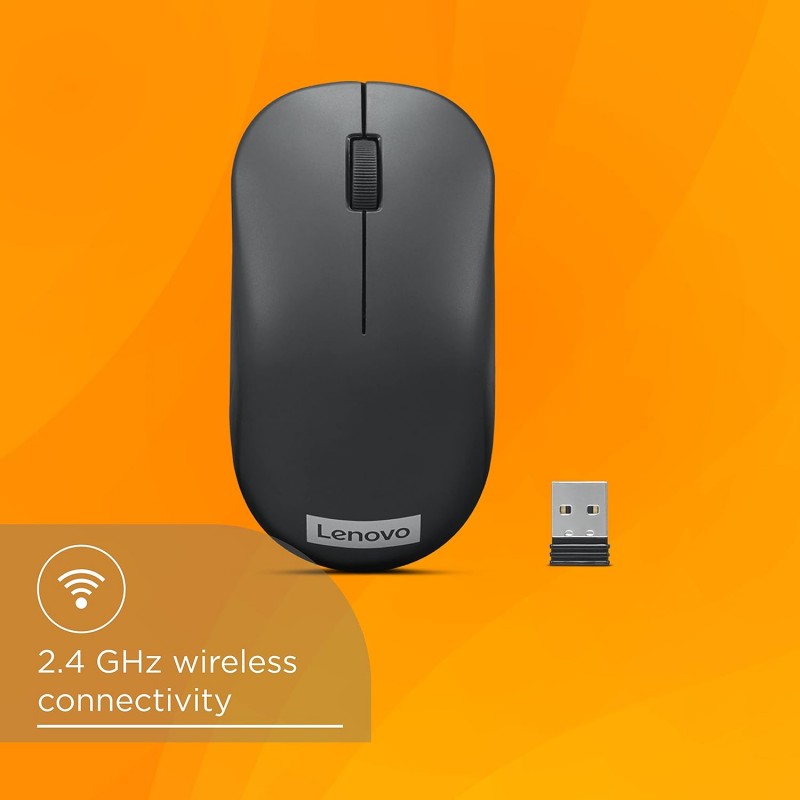 Lenovo 130 Wireless Compact Mouse, 1K DPI Optical sensor, 2.4GHz Wireless NanoUSB, 10m range, 3button(left,right,scroll) upto 3M left/right clicks, 10 month battery, Ambidextrous, Ergonomic GY51C12380