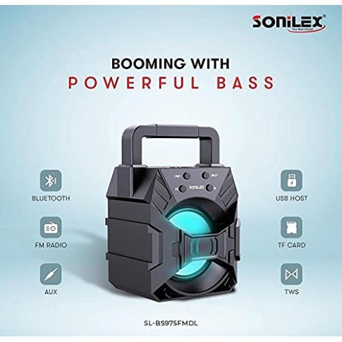Sonilex BS975FMDL Wireless Bluetooth Speaker 5W with Built-in FM Radio, Aux Input, Portable Speaker with Studio Quality Sound, Party Speaker Powerful Bass, Bluetooth 5.0, Black (SL-BS975FMDL) Sonilex BS975FMDL Wireless Bluetooth Speaker 5W with Built-in FM Radio, Aux Input, Portable Speaker with Studio Quality Sound, Party Speaker Powerful Bass, Bluetooth 5.0, Black (SL-BS975FMDL)