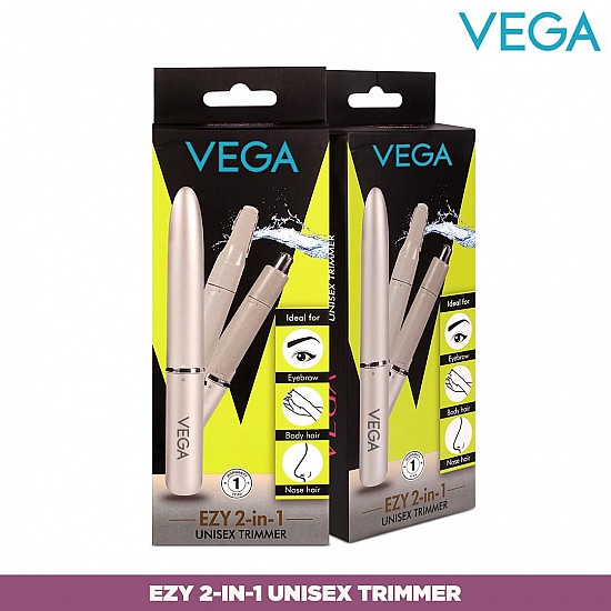 Vega EZY 2-in-1 Unisex Face/Body & Nose Trimmer, IPX 5 Water Resistant, Lightweight & Durable, Battery Operated Trimmer, for Men & Women, Body Trimmer