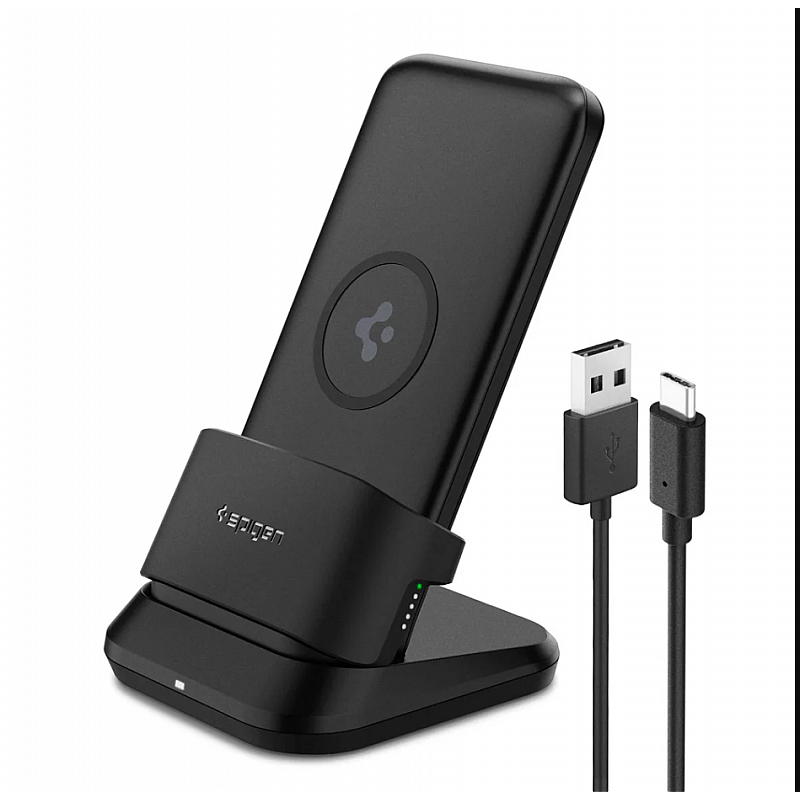 Spigen Lithium polymer 10000 mAh 3 in 1 Wireless Charging Power Bank with USB-A | USB-C 20W Fast Charging - Black