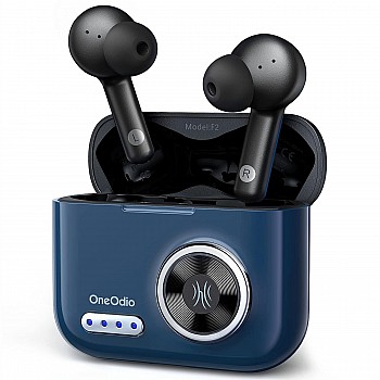 OneOdio F2 True Wireless Earbuds with Noise Cancelling Mic, 48Hours Playtime, 10 mm Neodymium Speaker for Deep Bass & HD Stereo Sound, Bluetooth 5.0, IPX5 Waterproof, Blue(F2)