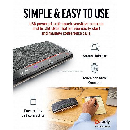 Poly Sync 10 USB Speakerphone - Two-in-One Portable Speaker for Audio/Video Conference Calls & Music - USB Powered - Works with Teams (Certified), Zoom & More - Dual-Mic, Full-Duplex Audio