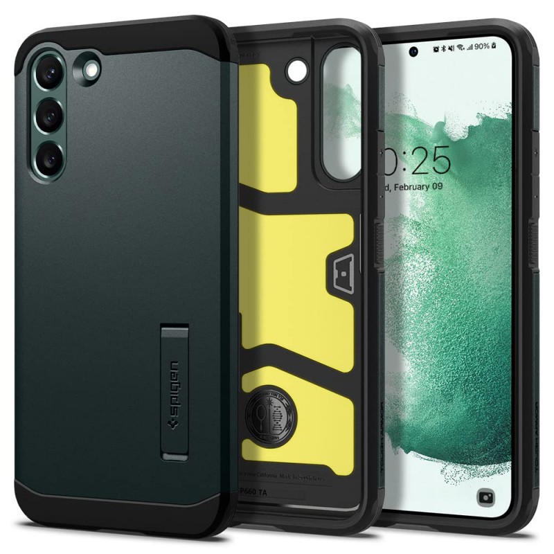 Spigen Tough Armor Back Cover Case Compatible with Galaxy S22 (TPU + Poly Carbonate | Abyss Green)