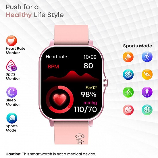 pTron Newly Launched Force X10 Bluetooth Calling Smartwatch with 1.7" Full Touch Color Display, Real Heart Rate Monitor, SpO2, Watch Faces, 5 Days Runtime, Fitness Trackers & IP68 Waterproof (Pink)