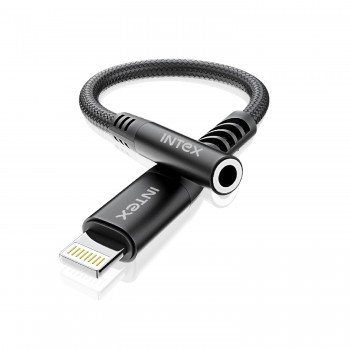 Intex Speed Lightning to 3.5mm AUX Connector with DAC Chipset, HD Audio Output, Compatible with iOS Smartphones, Compact Size, Nylon Braided with Metal Shell Design, Durable & Flexible(Black)