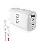 FLiX (Beetel) Storm 65W PD & QC GaN Tech Fast Charging Wall Charger for Mobile(Android/iOS), Laptop & MacBook, Triple Output (1Type A+2Type C),Wide Compatibility, with 65W Type C Cable(White - ST165)