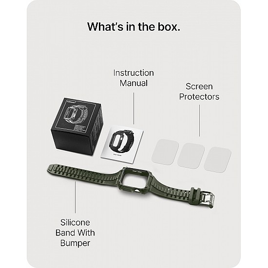 Fullmosa Apple Watch 44mm Rugged Silicone Band/Straps with Screen Protector and Bumper Case for Men, Compatible with Apple Watch Series 8 | 7 (45mm/41mm) | SE2 | 6 | SE | 5 | 4 (44mm/40mm) - Army Green [Watch NOT Included]