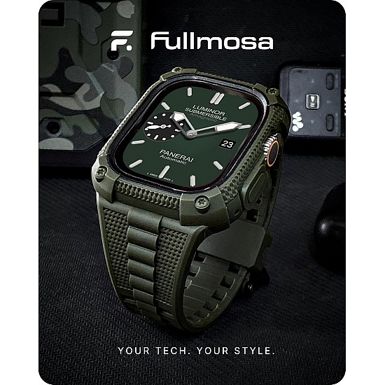 Fullmosa Apple Watch 44mm Rugged Silicone Band/Straps with Screen Protector and Bumper Case for Men, Compatible with Apple Watch Series 8 | 7 (45mm/41mm) | SE2 | 6 | SE | 5 | 4 (44mm/40mm) - Army Green [Watch NOT Included]