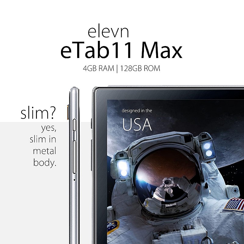 elevn eTab11 Tablet (10.1 inches, 4GB, 64GB, Wi-Fi + 4G LTE + Voice Calling, Dual Sim, 7000 mAh Battery, Aluminium Grey)