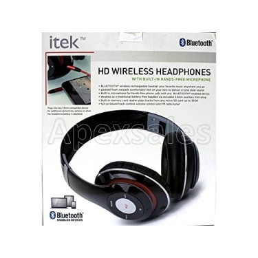 itek HD Wireless Bluetooth Headphones With Mic For iPad , iPhone, ANDROID Phones - Black itek HD Wireless Bluetooth Headphones With Mic For iPad , iPhone, ANDROID Phones - Black