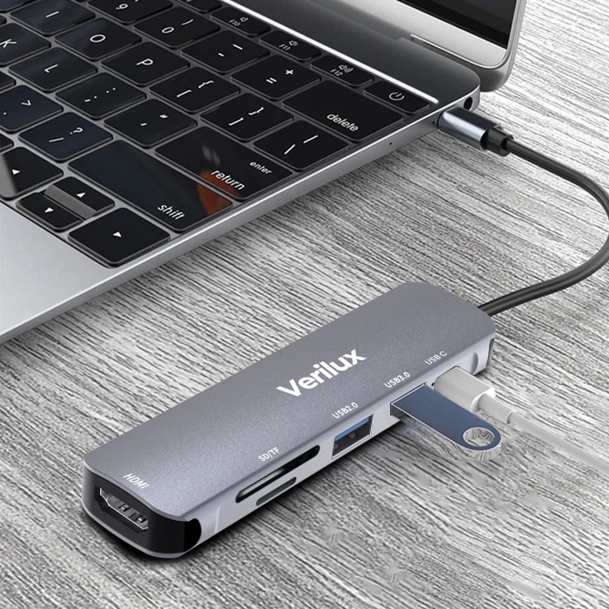 Verilux ® USB C Hub Multiport Adapter-6-in-1-Portable-Aluminum-USB-Extender