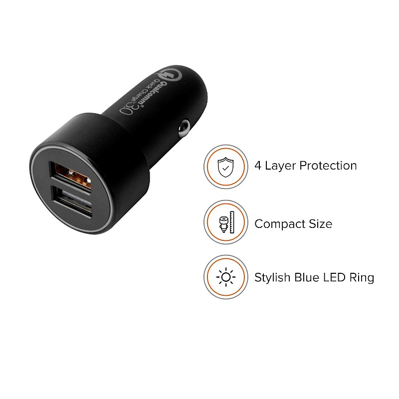 MI 18W Qualcomm Quick Charge 3.0 Lightning, USB Car Charger for Cellular Phones - Black