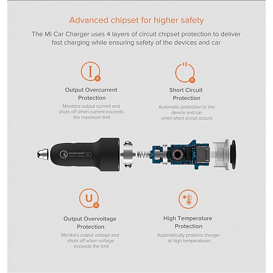 MI 18W Qualcomm Quick Charge 3.0 Lightning, USB Car Charger for Cellular Phones - Black