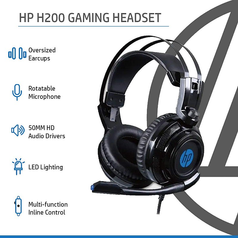 HP H200 Wired Gaming Over Ear Headphones - (Black)