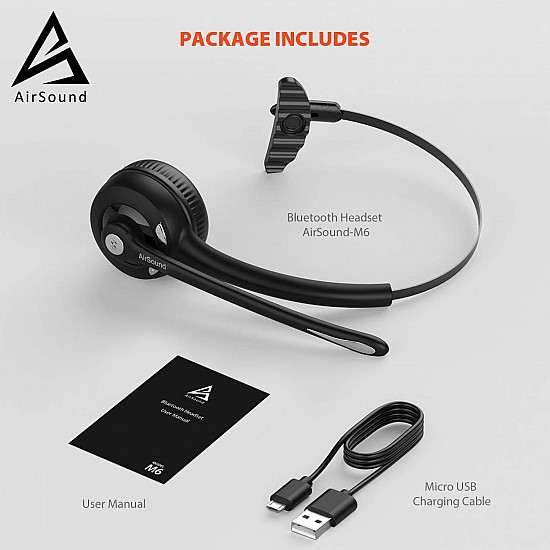 AirSound M6 Pro Bluetooth V5.0 Wireless Headset | Flexible Microphone, for Conference Calls,