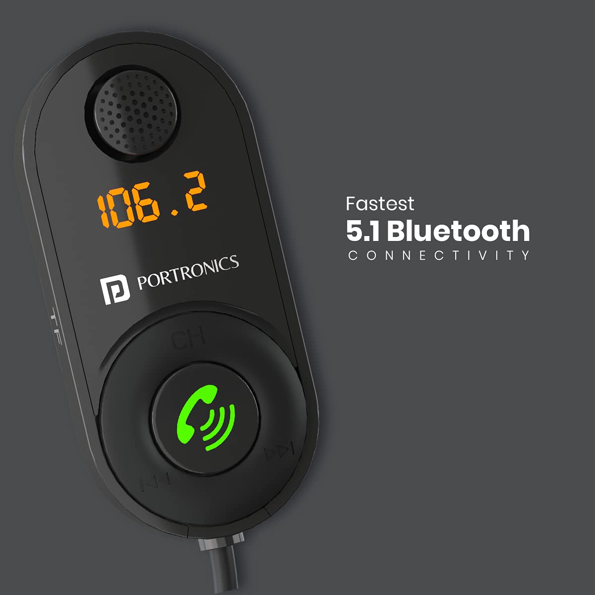 Portronics AUTO 12 in-Car Bluetooth Receiver for Handsfree Calling, Music System, Supports All Smartphones (Black)