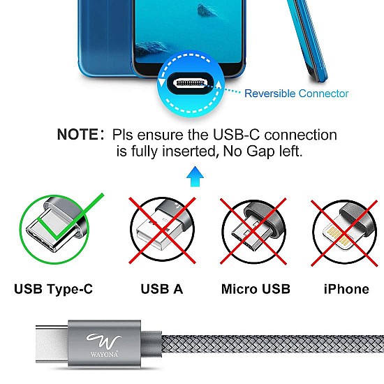 Wayona Type C to Type C 6FT/2M 65W Long Fast Charging Cable Compatible - (2M, Grey)