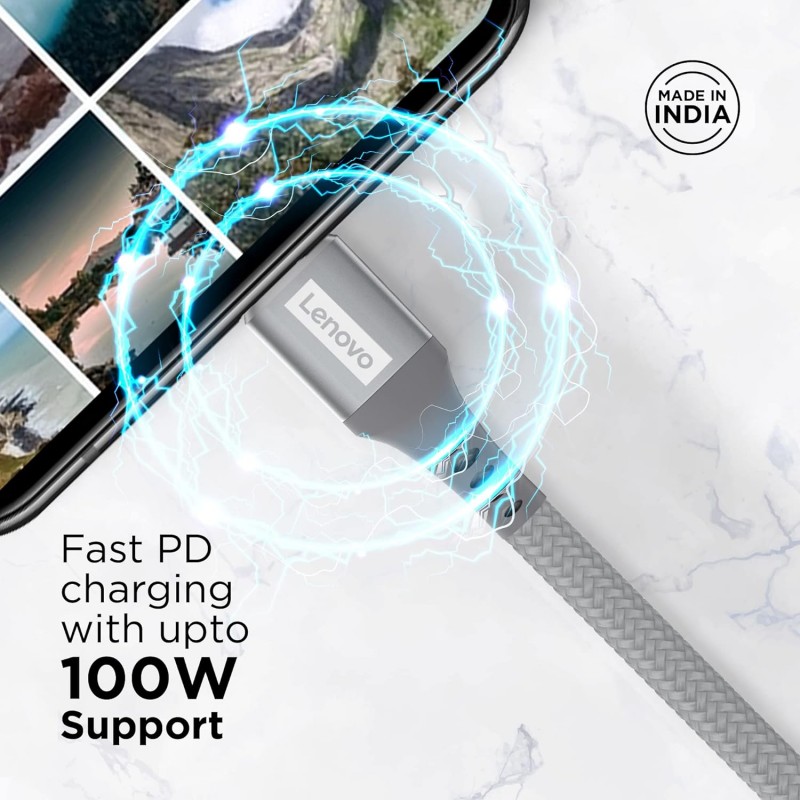Lenovo USB C to Type-C Tangle-free Aramid fiber braided 1.2m cable - Metallic Grey Lenovo USB C to Type-C Tangle-free Aramid fiber braided 1.2m cable - Metallic Grey