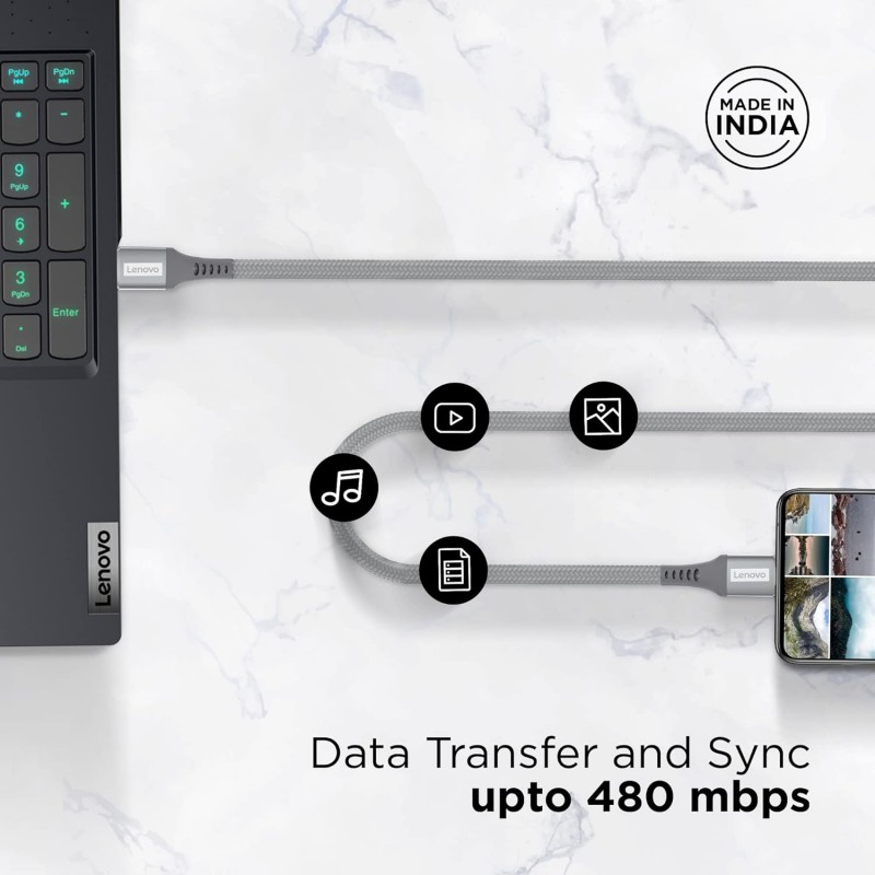 Lenovo USB C to Type-C Tangle-free Aramid fiber braided 1.2m cable - Metallic Grey Lenovo USB C to Type-C Tangle-free Aramid fiber braided 1.2m cable - Metallic Grey