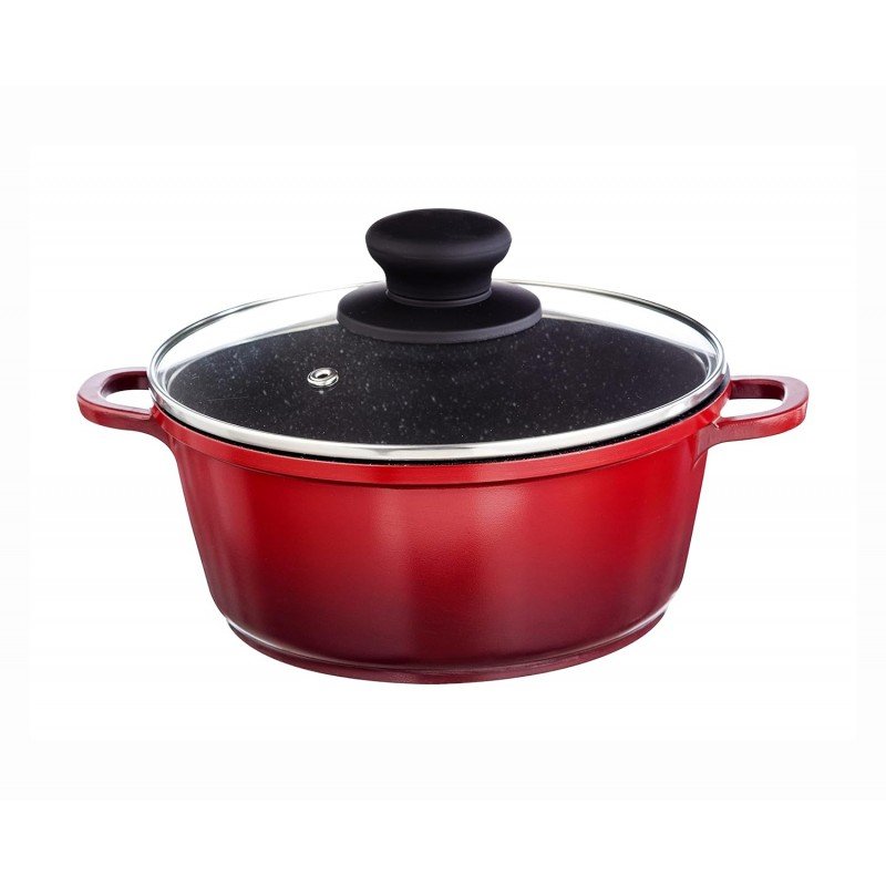 Nouvetta Die Cast Casserole with Lid (20 cm) and 4.5mm Thickness, Red & Black Nouvetta Die Cast Casserole with Lid (20 cm) and 4.5mm Thickness, Red & Black
