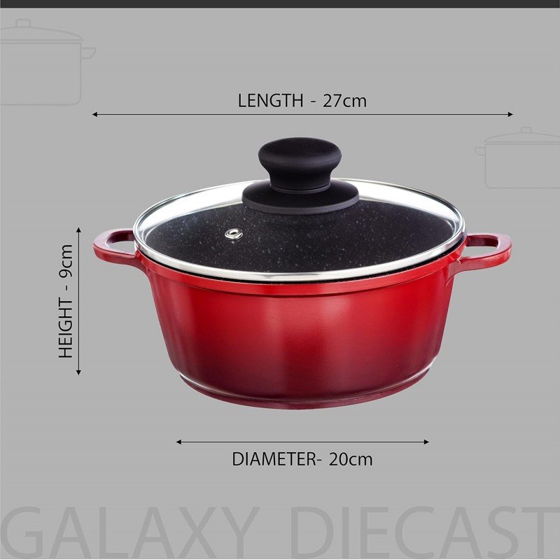 Nouvetta Die Cast Casserole with Lid (20 cm) and 4.5mm Thickness, Red & Black Nouvetta Die Cast Casserole with Lid (20 cm) and 4.5mm Thickness, Red & Black