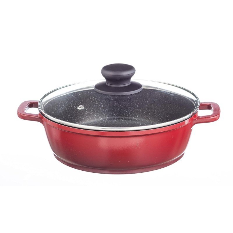 Nouvetta Die Cast Non Stick Kadhai with Glass Lid ( 24 cm, 3 Coat, 4.5mm Thickness), Red & Black Nouvetta Die Cast Non Stick Kadhai with Glass Lid ( 24 cm, 3 Coat, 4.5mm Thickness), Red & Black