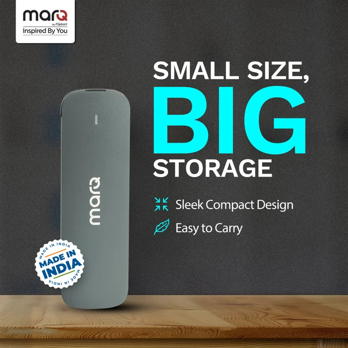 MarQ 1050 MB/s / Window, Mac OS, Android / Portable, Type C Enabled / USB 3.2 1 TB External Solid State Drive (SSD) (Metallic Silver)