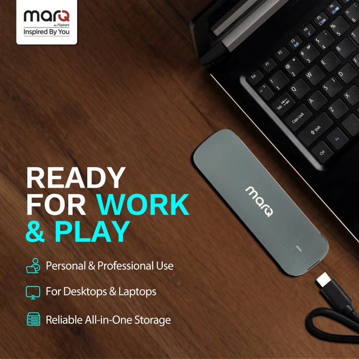 MarQ 1050 MB/s / Window, Mac OS, Android / Portable, Type C Enabled / USB 3.2 1 TB External Solid State Drive (SSD) (Metallic Silver)