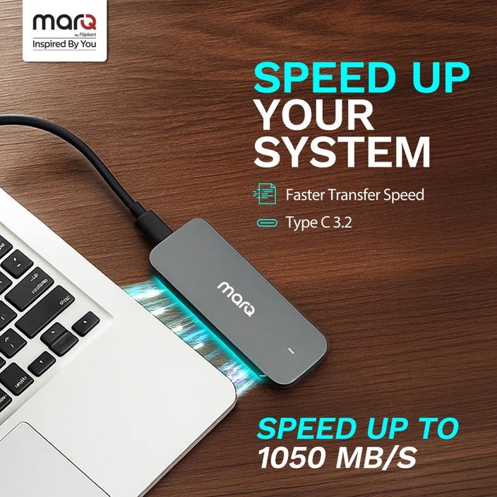 MarQ 1050 MB/s / Window, Mac OS, Android / Portable, Type C Enabled / USB 3.2 1 TB External Solid State Drive (SSD) (Metallic Silver)