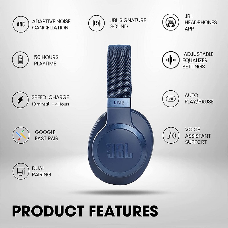 JBL Live 660NC, Smart Adaptive Noise Cancellation Headphones with Mic