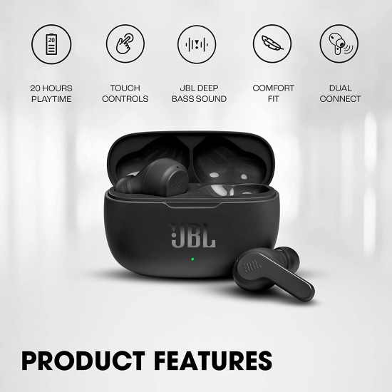 JBL Wave 200 TWS, Bluetooth Truly Wireless  Earbuds  20Hrs Playtime Voice Assistant Support for Mobile Phones (Black)