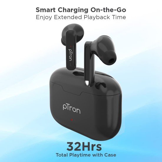 pTron Bassbuds Duo in-Ear Earbuds with 32Hrs Total Playtime (Black)