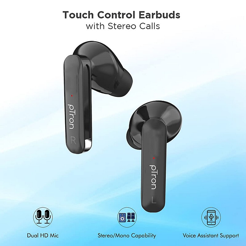 pTron Bassbuds Duo in-Ear Earbuds with 32Hrs Total Playtime (Black)