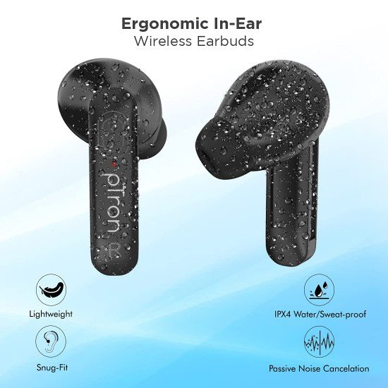 pTron Bassbuds Duo in-Ear Earbuds with 32Hrs Total Playtime (Black)