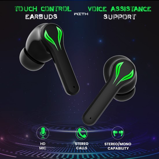 pTron Bassbuds Jade Gaming True Wireless Headphone with 40Hrs Total Playtime with Case (Black)