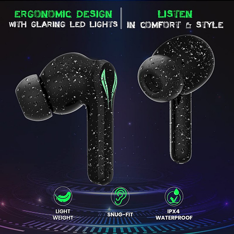 pTron Bassbuds Jade Gaming True Wireless Headphone with 40Hrs Total Playtime with Case (Black)