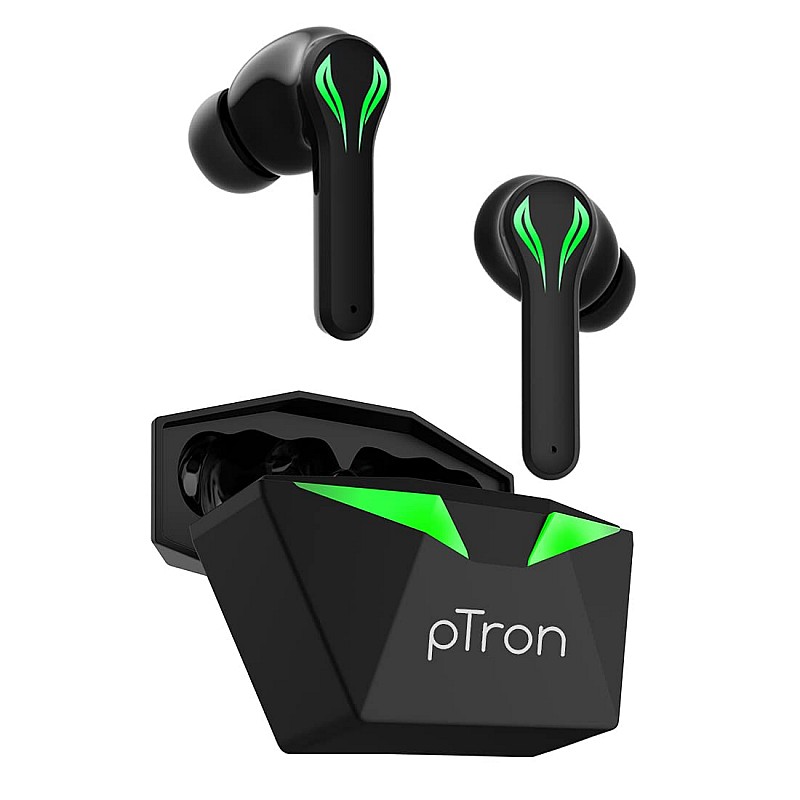 pTron Bassbuds Jade Gaming True Wireless Headphone with 40Hrs Total Playtime with Case (Black)